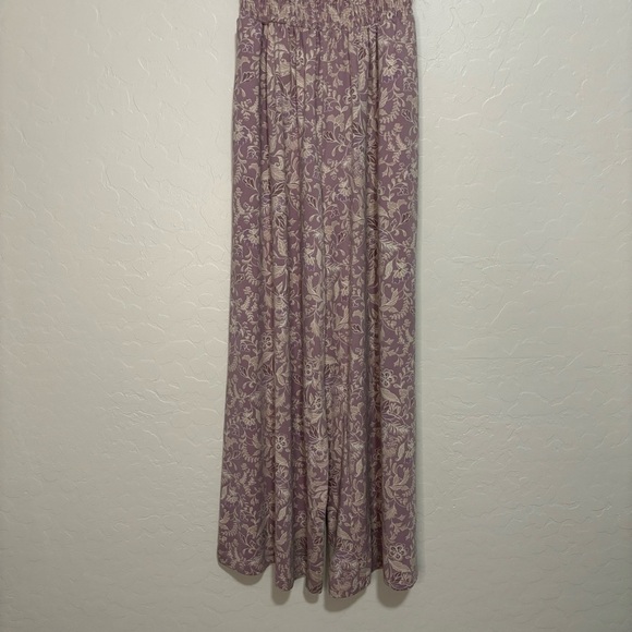 Wayf Violet Floral Ruffle Puff Sleeve Smocked Boho Cropped Wide Leg Jumpsuit  XS - Picture 8 of 10